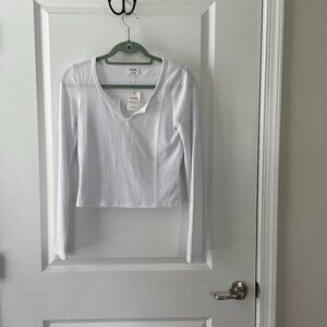 Cotton On White Willa Waffle Long Sleeve Top Size M